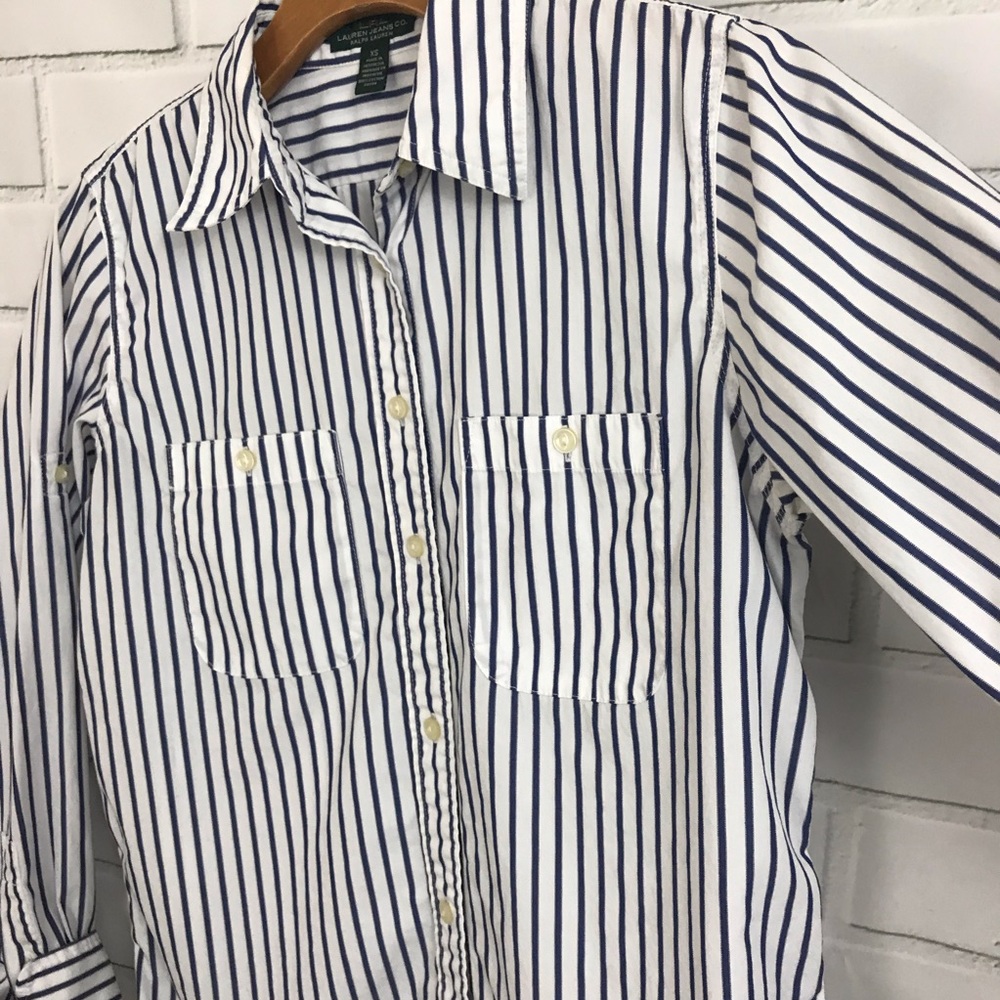 Ralph Lauren Jeans LRL pinstripe Button up blue - Picture 2 of 7